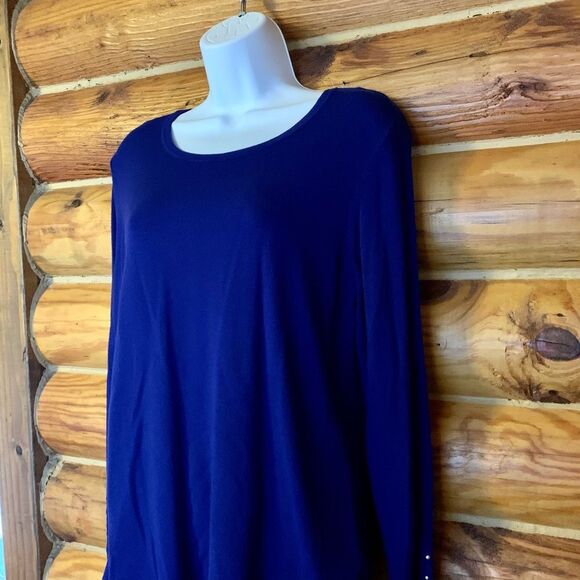 JM Collection Cobalt Blue Crewneck Sweater with Stud Detail on Sleeves Medium - Picture 3 of 6